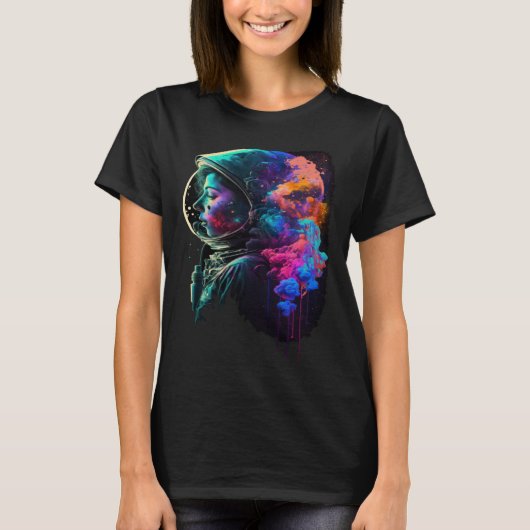 Astronaut Woman Outer Space Colorful Girls Astrona Tシャツ (正面)