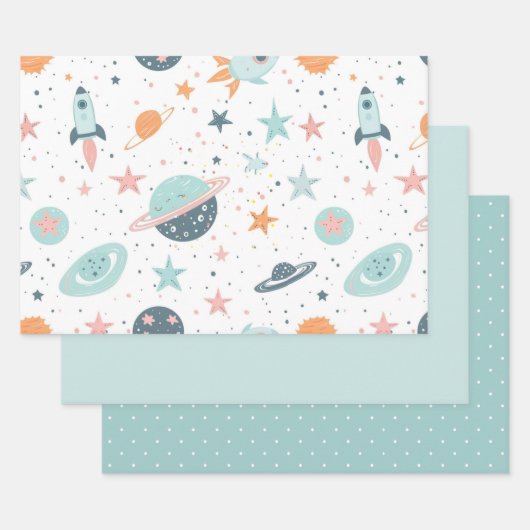 Astronaut Wrapping Paper Flat Sheet Set of 3 ラッピングペーパーシート (セット)