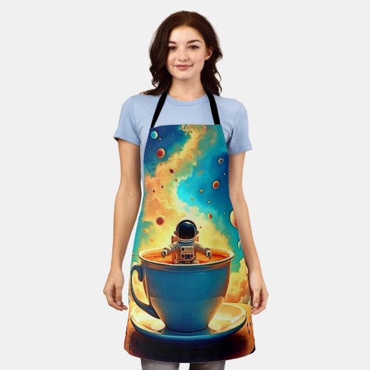 Astronaut's Coffee Cosmos Journey エプロン (着用した状態)