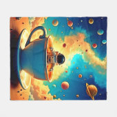 Astronaut's Coffee Cosmos Journey フリースブランケット (正面(横))