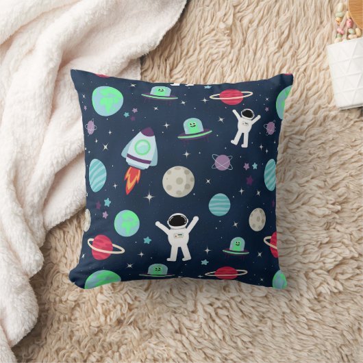 Astronauts Planets Rockets and Aliens クッション (ブランケット)