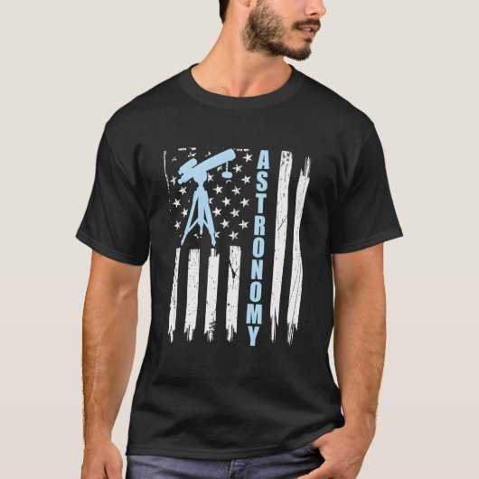 Astronomy Usa American Flag Telescope 4Th Of July Tシャツ (正面)