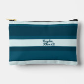 Asymmetric Stripes Horizontal Lines Sea Blue White アクセサリーポーチ (正面)