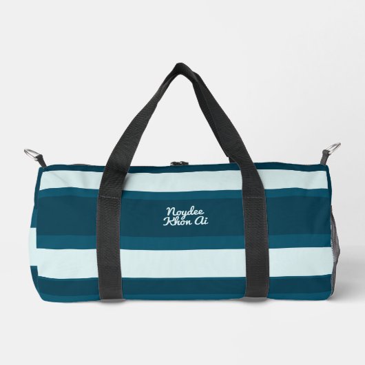 Asymmetric Stripes Horizontal Lines Sea Blue White ダッフルバッグ (正面)