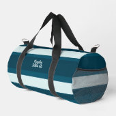 Asymmetric Stripes Horizontal Lines Sea Blue White ダッフルバッグ (右コーナー)