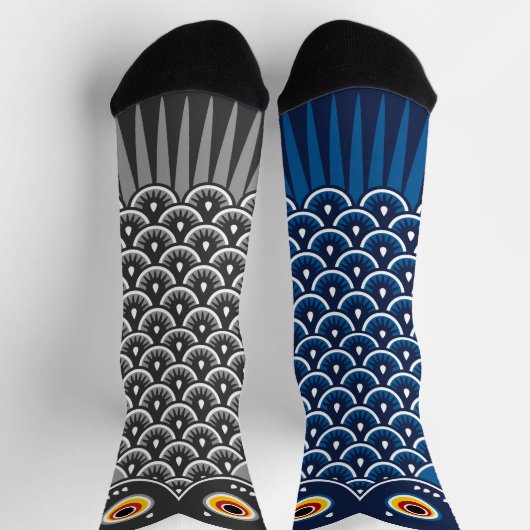 Asymmetrical Black and Blue Koinobori Carp ソックス (上部)