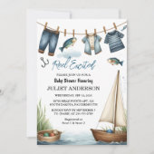 Atフックベイトおもしろい木材リトルフィッシャーマンベビーシャワー 招待状 (正面)