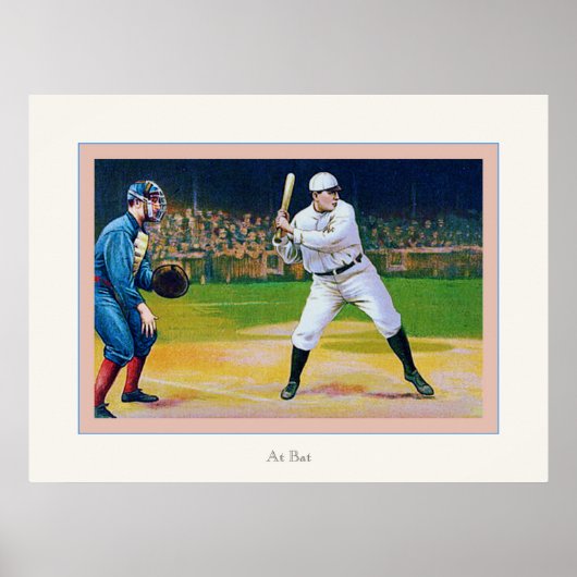 At Bat ~ Vintage Baseball Poster ポスター (正面)
