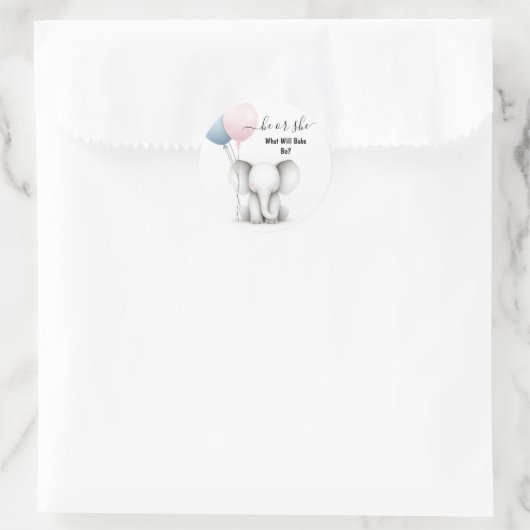 At Big Zooベビーホワイトエレファント誕生性別リビール ラウンドシール (バッグ)