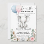 At Big Zooベビーホワイトエレファント誕生性別リビール 招待状 (正面)