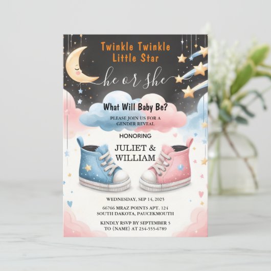 At Cloud Twinkle Twinkle Little Star Gender Reveal 招待状 (スタンド正面)
