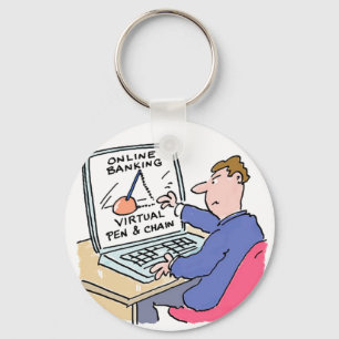 At Computer Online Banking おもしろい Cartoon キーホルダー