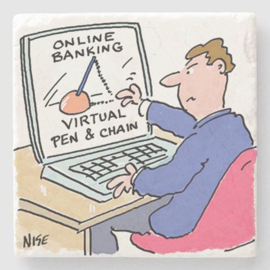 At Computer Online Banking おもしろい Cartoon ストーンコースター (正面)