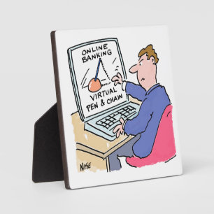 At Computer Online Banking おもしろい Cartoon フォトプラーク