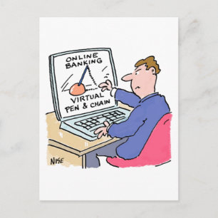 At Computer Online Banking おもしろい Cartoon ポストカード