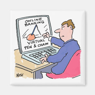 At Computer Online Banking おもしろい Cartoon マグネット