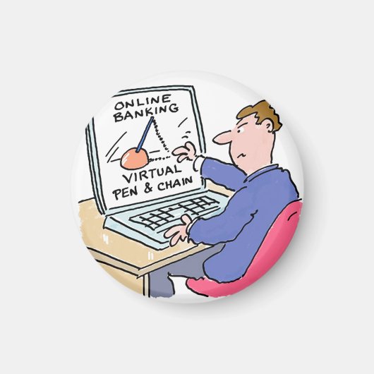 At Computer Online Banking おもしろい Cartoon マグネット (正面)