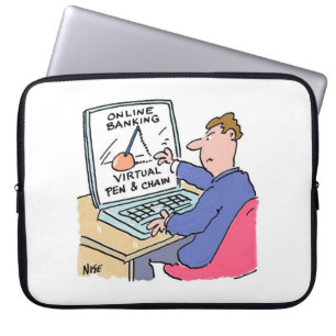 At Computer Online Banking おもしろい Cartoon ラップトップスリーブ