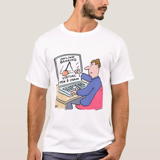 At Computer Online Banking おもしろい Cartoon Tシャツ (正面)
