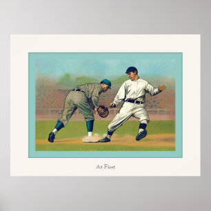 At First ~ Vintage Baseball Poster ポスター