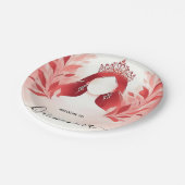 At Hot Pink Crown Tiara Black Lace Red Quinceanera ペーパープレート (アングル)