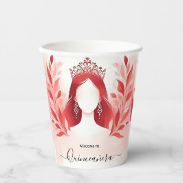 At Hot Pink Crown Tiara Black Lace Red Quinceanera 紙コップ