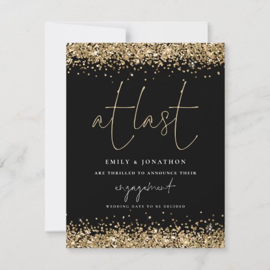 At Last Photo金ゴールドグリッター婚約の発表 招待状 (正面)