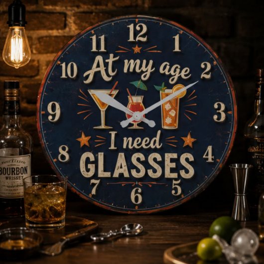 At My Age I Need Glasses Funny ラージ壁時計