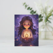 At Peace かわいらし's めい想 Yoga Girl Purpleハート ポストカード (スタンド正面)