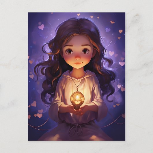 At Peace かわいらし's めい想 Yoga Girl Purpleハート ポストカード (正面)