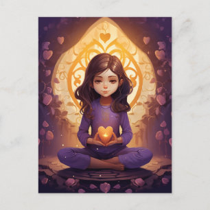 At Peace かわいらし's めい想 Yoga Girl Purpleハート ポストカード