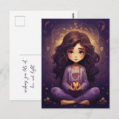 At Peace かわいらし's めい想 Yoga Girl Purpleハート ポストカード (正面/裏面)