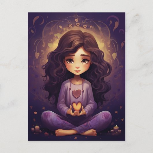 At Peace かわいらし's めい想 Yoga Girl Purpleハート ポストカード (正面)