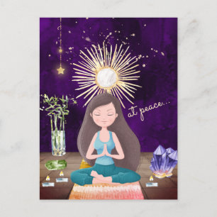 At Peace めい想's Yoga Girl and Crystals ポストカード