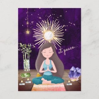 At Peace めい想's Yoga Girl and Crystals ポストカード