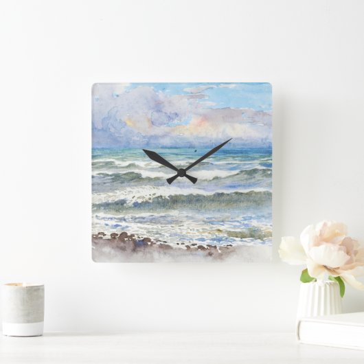At Pwllheli N. Walesファインアート水彩海景 スクエア壁時計 (ホーム)