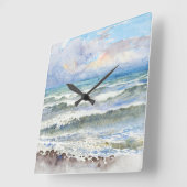 At Pwllheli N. Walesファインアート水彩海景 スクエア壁時計 (傾斜)