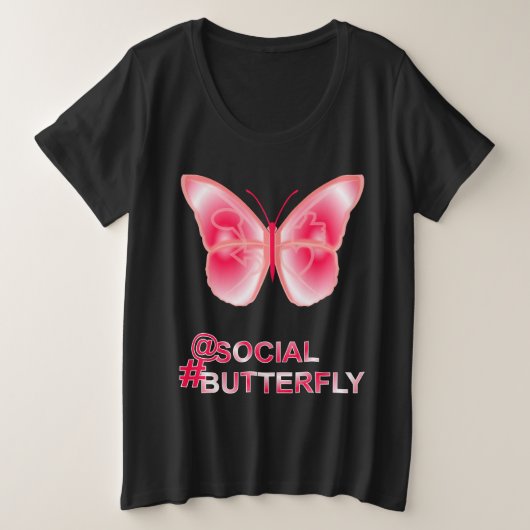 At Social Hashtag Butterfly プラスサイズTシャツ (デザイン正面)