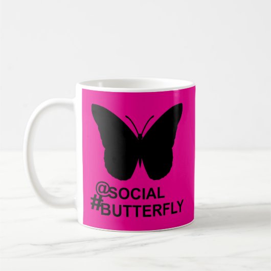 At Social Hashtag Butterfly [Pinkはっきりした remix] コーヒーマグカップ (左)