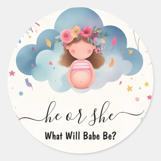 At StashおもしろいクラウドファミリースペインのGender Reveal ラウンドシール (正面)