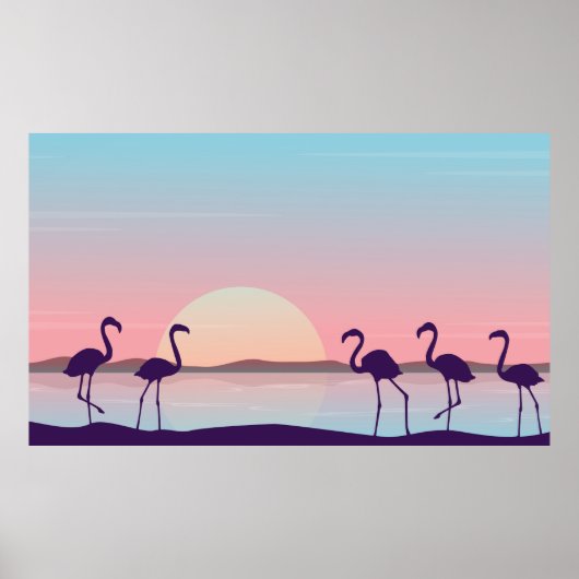 At sunrise flamingo scenery silhouettesflamingo,si ポスター (正面)