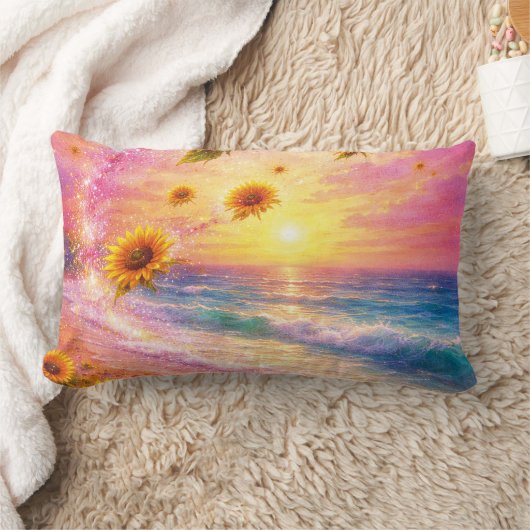 Atardecer de Paz Infinita: Girasoles Mágicos ランバークッション (ブランケット)
