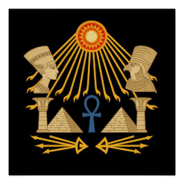 Aten Sun Disc – Ankh, Horus & Nefertiti ポスター
