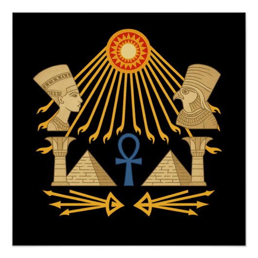 Aten Sun Disc – Ankh, Horus & Nefertiti ポスター (正面)