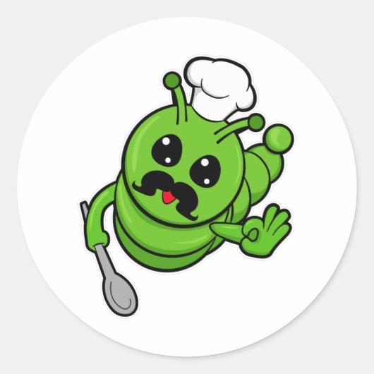 Aterpillar as調理師withスプーン ラウンドシール (正面)