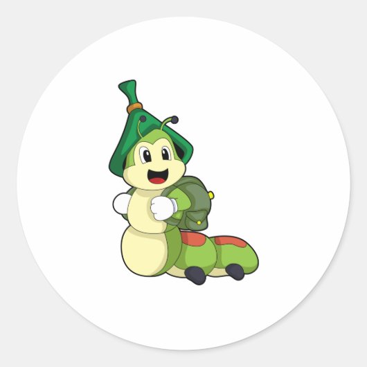 Aterpillar as student with Backpack ラウンドシール (正面)