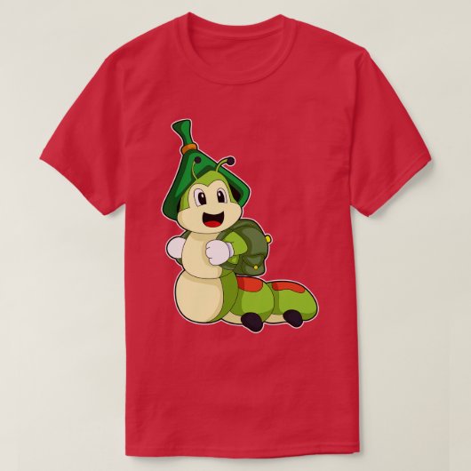 Aterpillar as student with Backpack Tシャツ (デザイン正面)