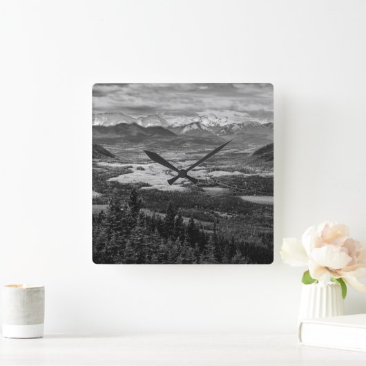 Athabasca Lookoutモノクロ風景写真 スクエア壁時計 (ホーム)