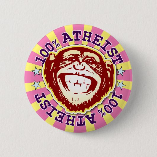 Atheist 100% Funny Funky Monkey Badge 缶バッジ (正面)