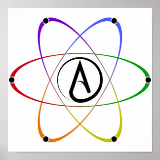Atheist Atom Symbol Rainbow Black ポスター